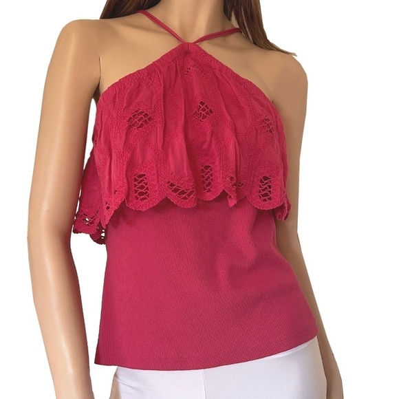 Anthropologie Top Tank Blouse Ruffled Lace Fluttery Strappy Cotton Sleeveless - Picture 6 of 16